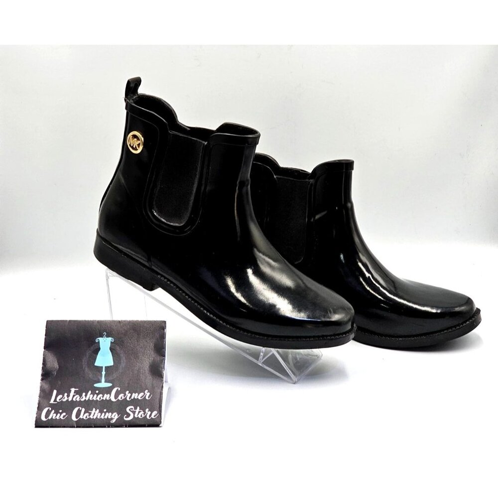 Michael Kors Women's Black Rubber Waterproof Chelsea Rain Boots Size 8 2378 - Picture 4 of 16